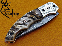 Damascus steel handmade folding pocket knife EDC