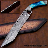 Damascus steel Tanto blade hunting knife finger hole grip