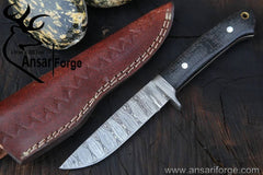 Damascus steel handmade finger guard hunting knife skinner