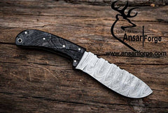 Damascus steel handmade hunting knife sheep horn handle