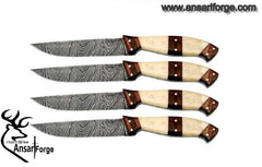 4pc Handmade Damascus steel full tang fixed blade steak knives