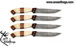 4pc Handmade Damascus steel full tang fixed blade steak knives