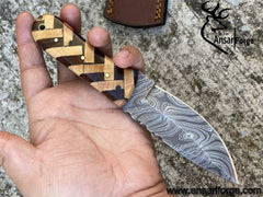 Damascus steel hunting knife skinner