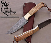 Damascus steel flint knapped beautiful hunting knife skinner