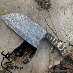 Feather Damascus Steel Kitchen Cleaver Knife, Handmade Feather Cleaver Knife, Custom Gift