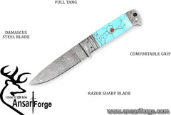 Damascus steel handmade Hunting Knife Stone handle Full tang Fixed blade - Best New Year Gift