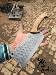 High carbon steel chopper knife , flint knapped cleaver , forged knife