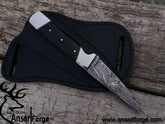 Damascus steel fixed blade hunting knife, Skinning knife with cross draw leather sheath.