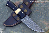 Handmade Hunting and Camping Bushcraft Knife Damascus Steel 8.5 Inches EDC Fixed Blade Knife with Leather Sheath .