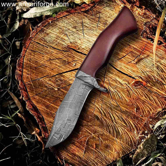 10-inch Real Forged Mosaic Damascus Knife with Brown Micarta Handle.