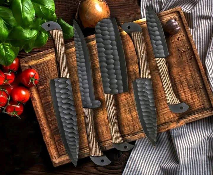Hand Forged Chef Knives Set Of 5 With Roll Bag