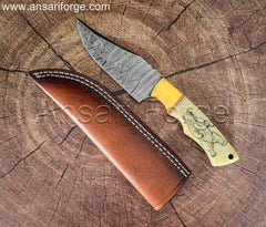 Handmade Damascus Steel Hunting Knife Camel Bone Handle