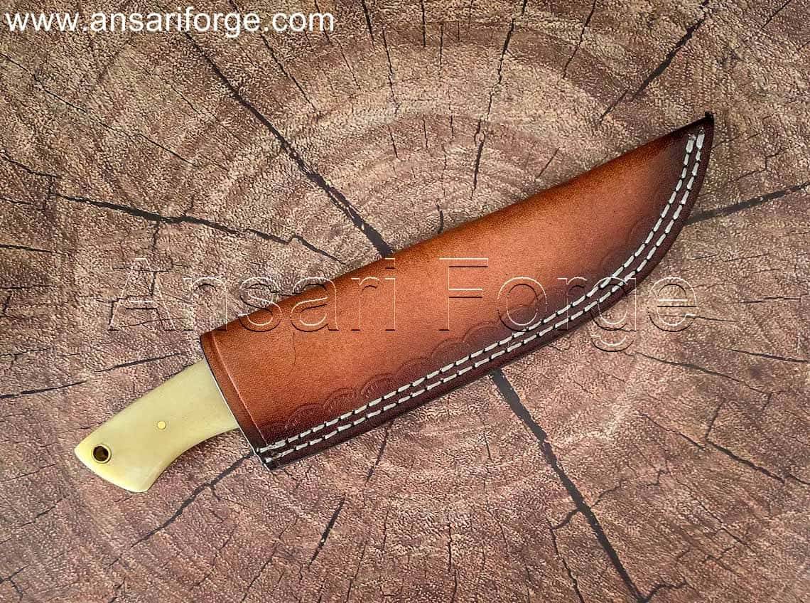 Handmade Damascus Steel Knife with White Camel Bone Handle