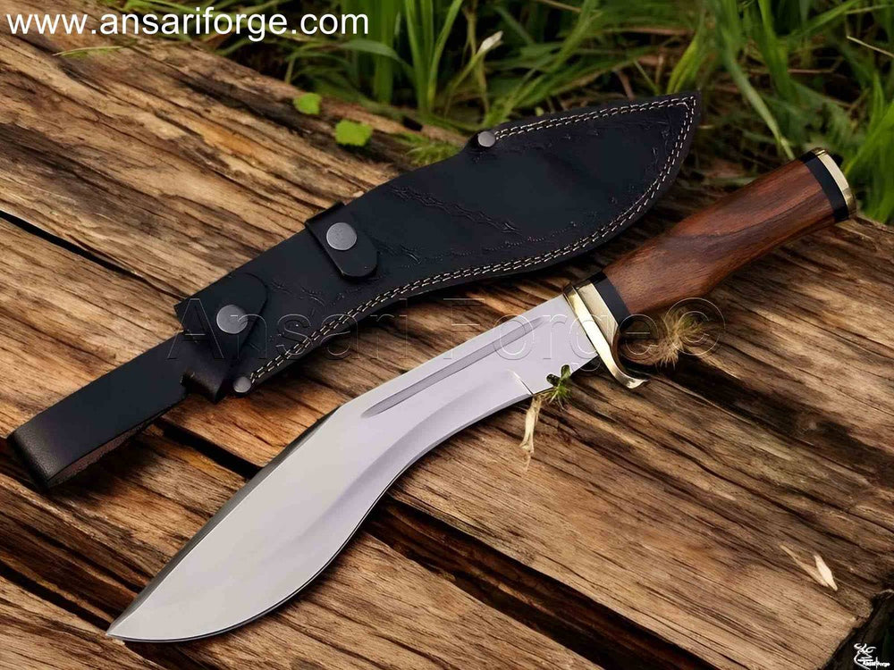 Bushcraft Custom Kukri Knife - D2 Steel Blade, Rosewood Handle, Leather Sheath.