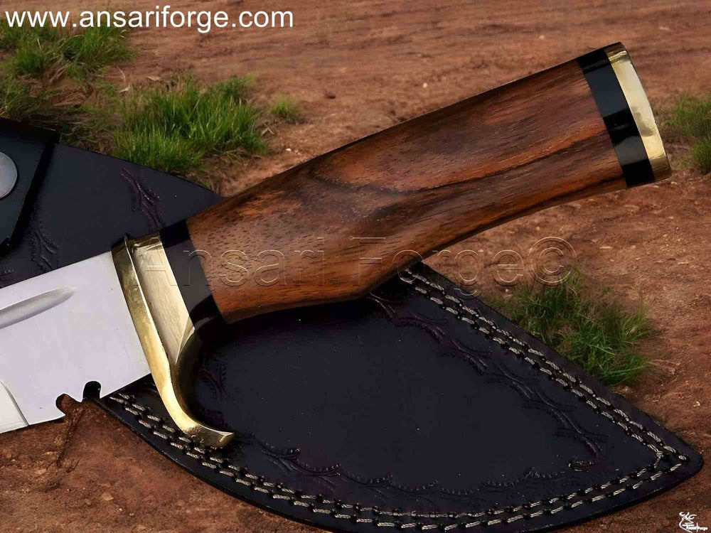 Bushcraft Custom Kukri Knife - D2 Steel Blade, Rosewood Handle, Leather Sheath.