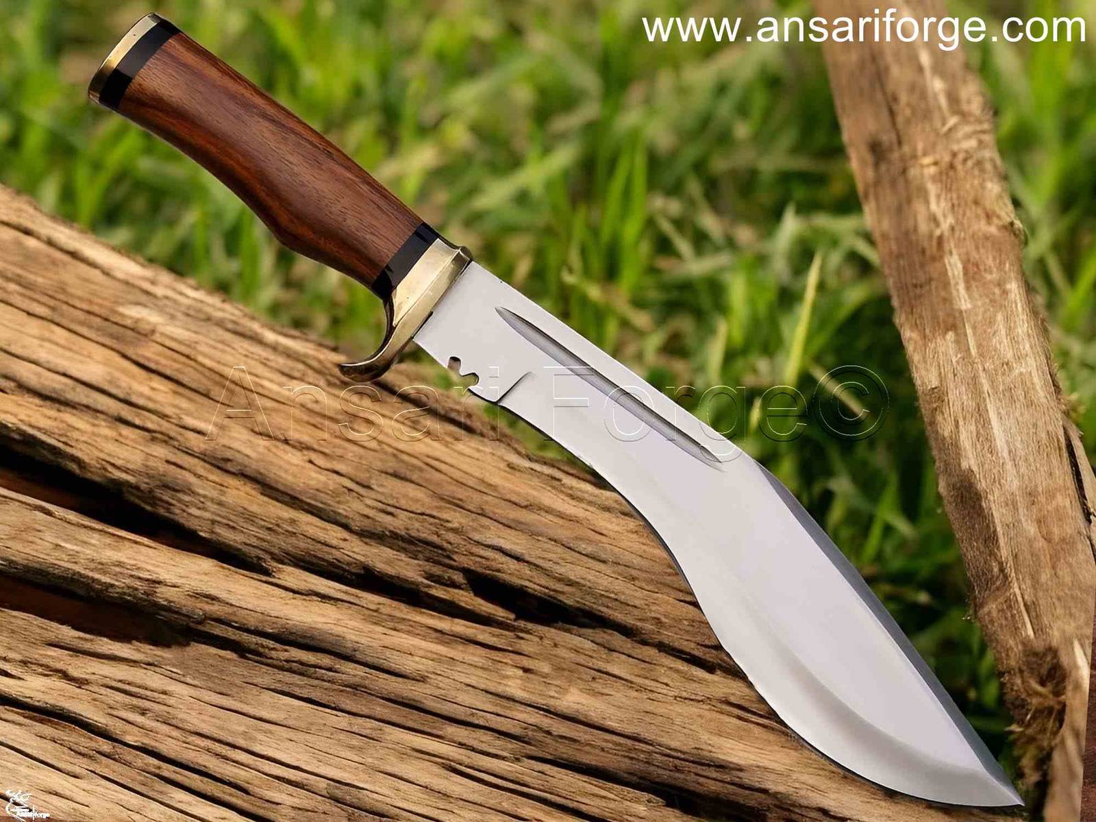 Bushcraft Custom Kukri Knife - D2 Steel Blade, Rosewood Handle, Leather Sheath.