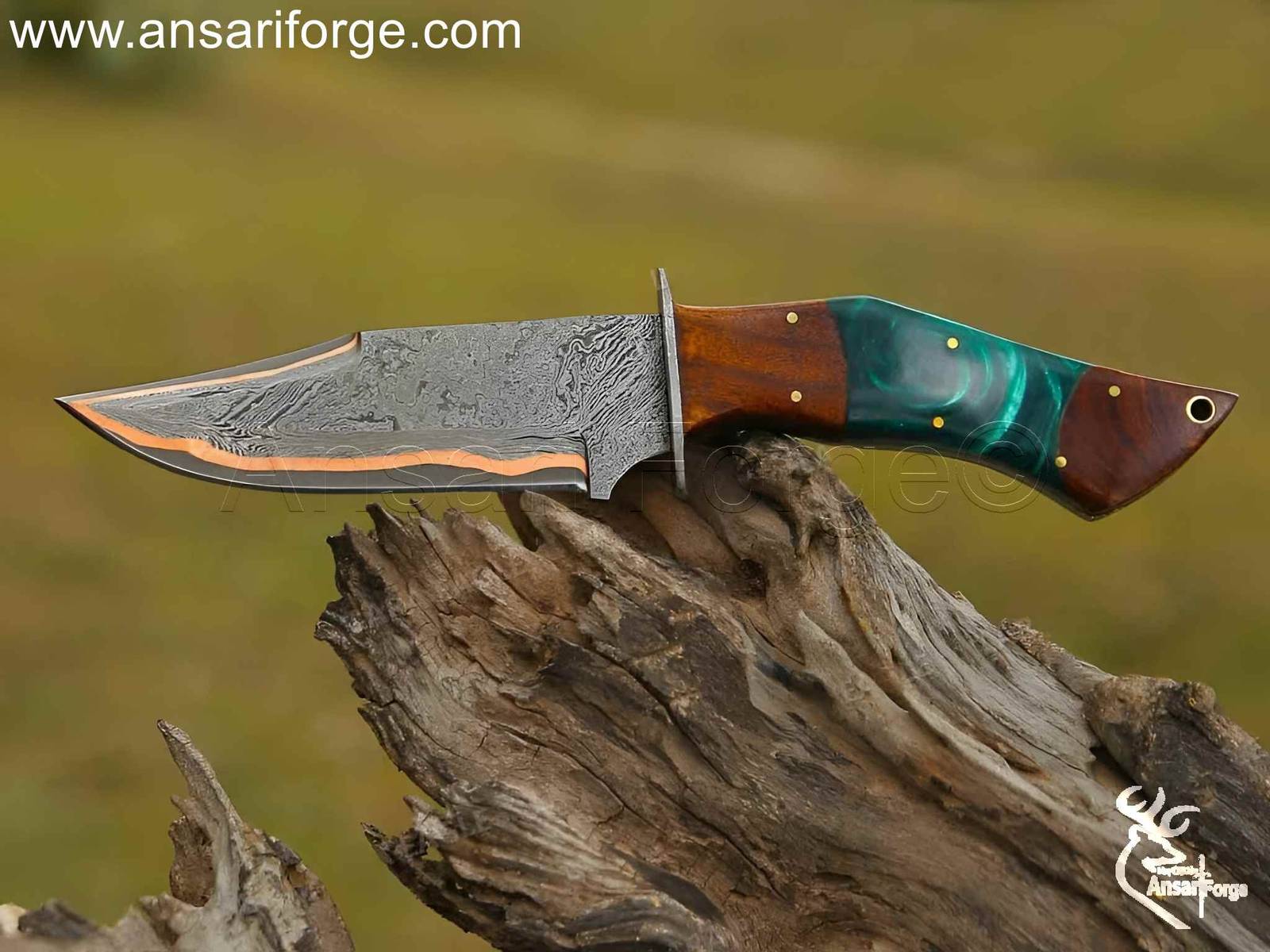 Full tang copper Damascus knife.