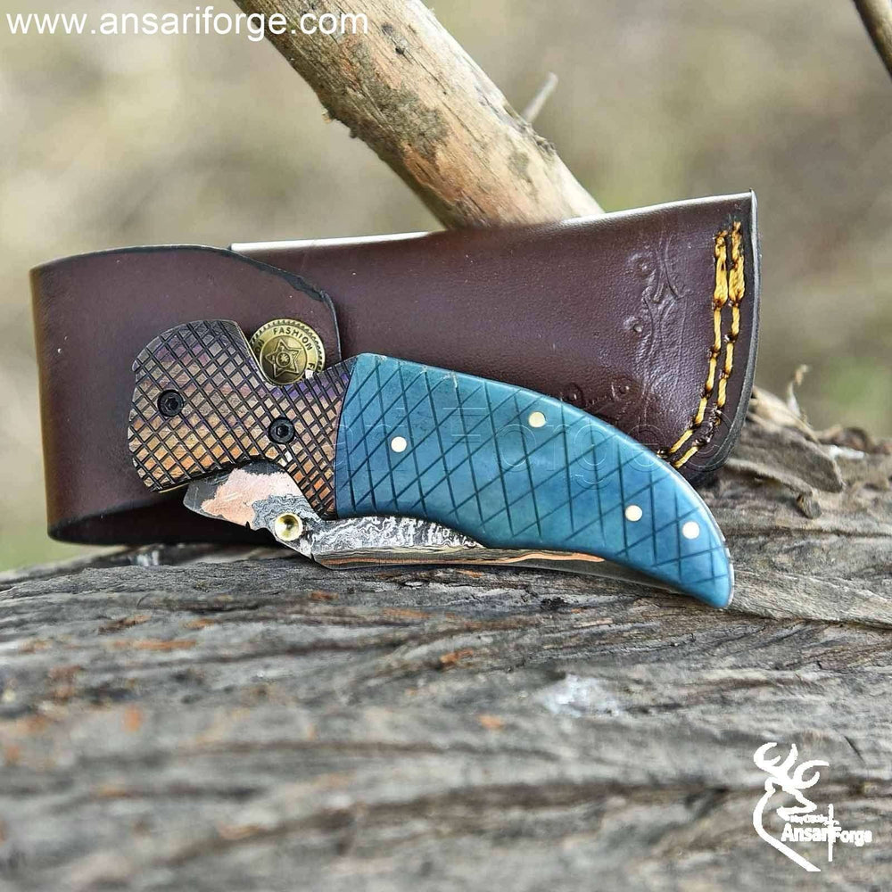 Nickle Copper Damascus pocket knife for sale.