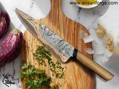Handmade Copper Damascus Chef Knife.