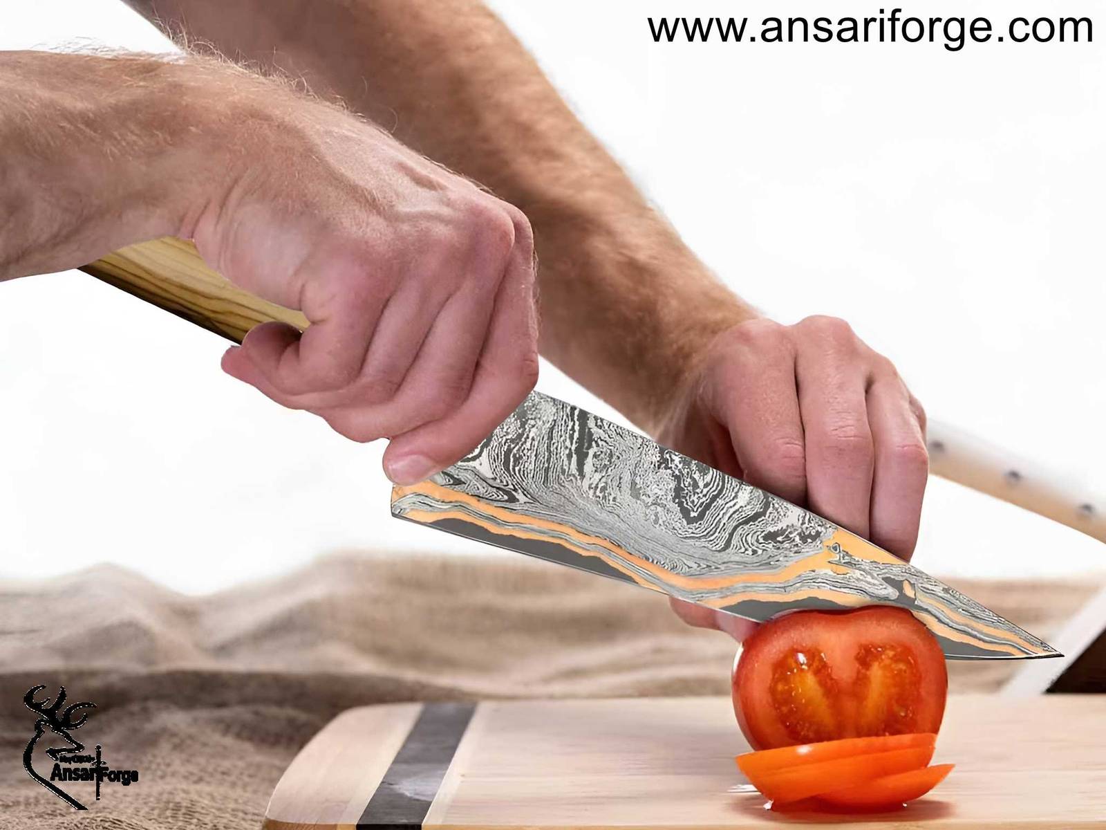 Copper Damascus Kitchen Knife.