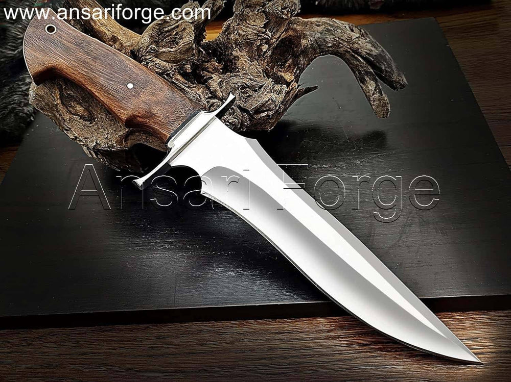 Handmade 13'' Custom D2 Steel Bowie Knife with Walnut Wood Handle and Leather Sheath