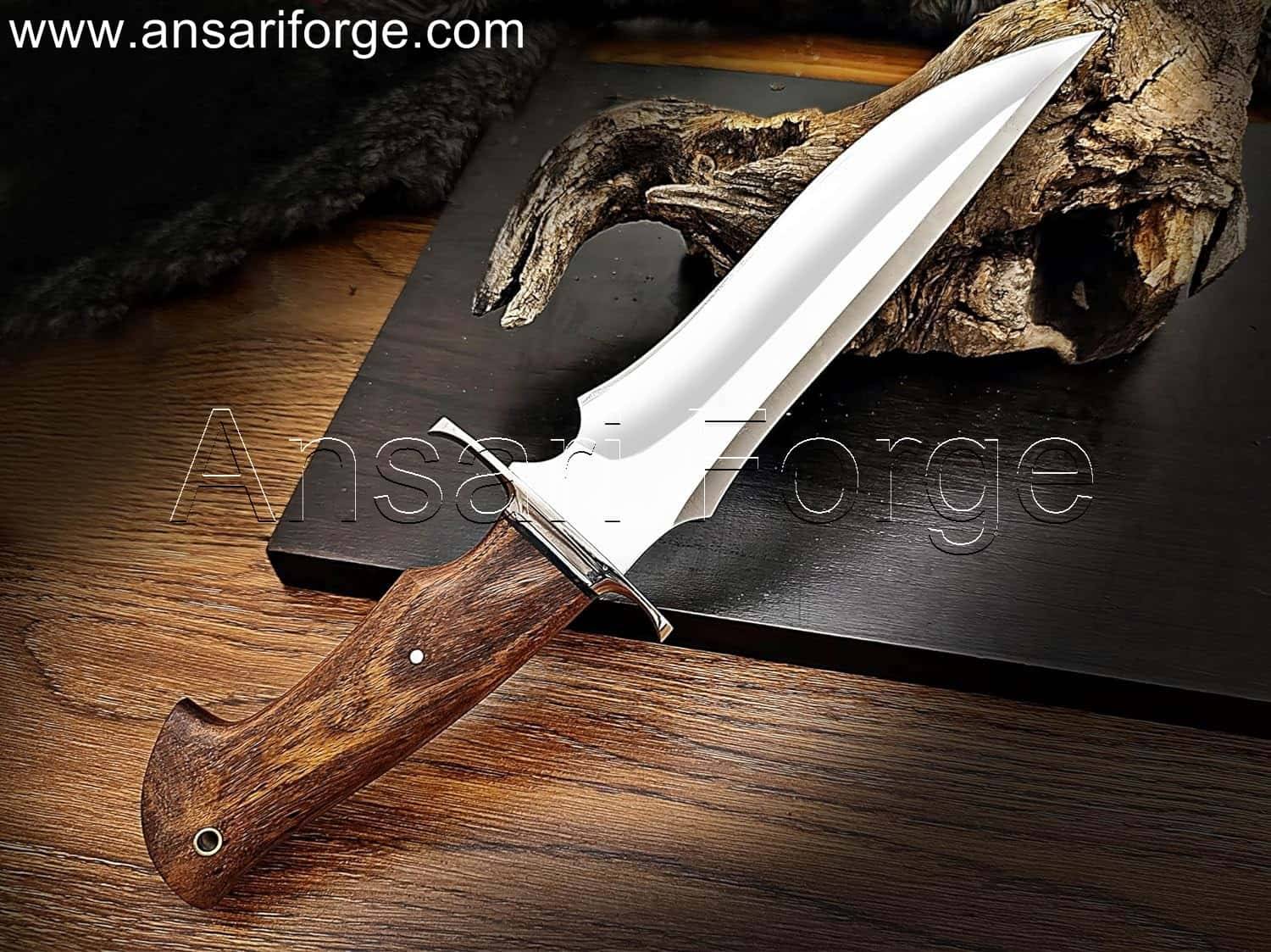 Handmade 13'' Custom D2 Steel Bowie Knife with Walnut Wood Handle and Leather Sheath - Perfect for Hunting, Bushcraft, Camping, Survival, and Skinning