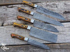 Luxury Damascus steel knife set – perfect present for chefs and cooking enthusiasts.