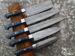 Damascus Kitchen Knife Set 5 Japanese Chef Knives With Roll Bag
