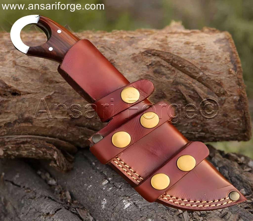 Apex Skinner best deer skinning knife closed and stored in a brown leather sheath.