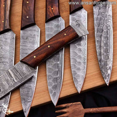 Close-up of ergonomic walnut wood handle – comfortable grip for steak knives.