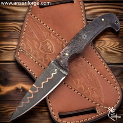 Handmade Copper Damascus Knife with Ladder Pattern – Full Tang 1095 & Nickel Steel Blade.