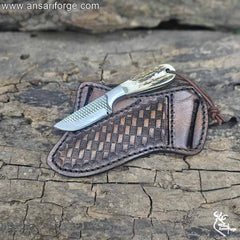 Best cowboy knife and sheath with durable stag antler handle.