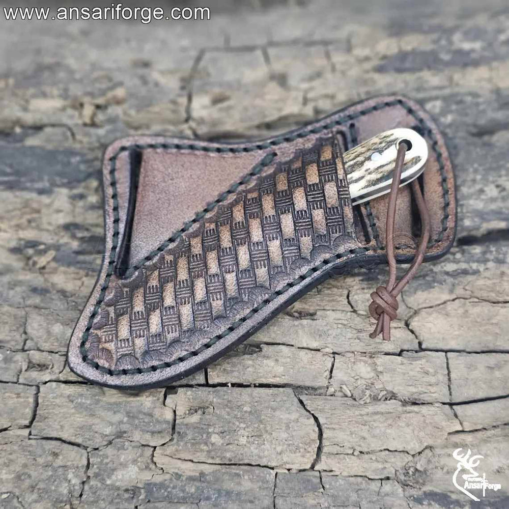 Handmade Cowboy Knife & Sheath – Farrier Steel Blade, Stag Antler Handle – Genuine Leather Sheath – 5.5" Western Hunting Knife – by Ansari Forge.