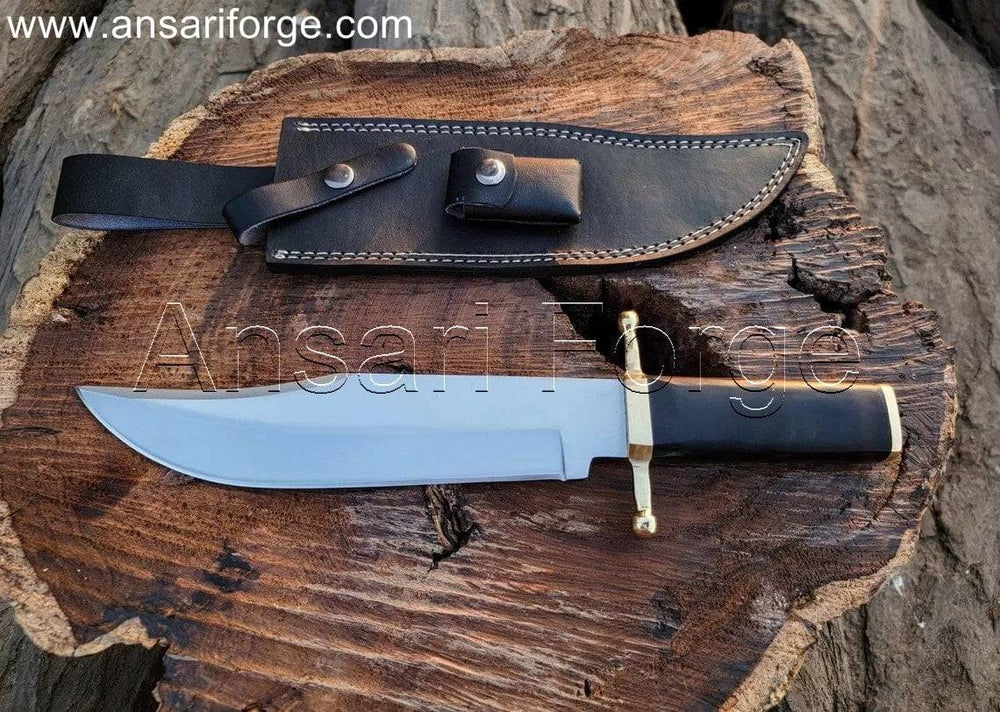 Smithsonian Bowie Knife Custom Forged 5160 Steel Blade , Brass Hilt & Leather Sheath