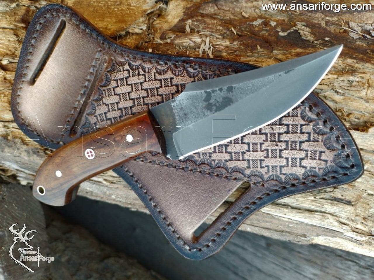 Custom Made Traditional Cowboy Knife With Cross Draw Carry Pancake Leather Sheath