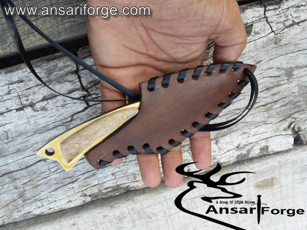 Handmade Damascus steel Everyday carry knife 6.0" inches long - Damascus neck knife With Stag Handle