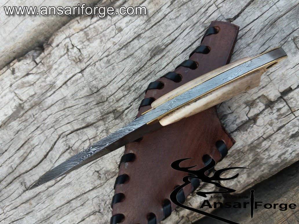 Handmade Damascus steel Everyday carry knife 6.0" inches long - Damascus neck knife With Stag Handle