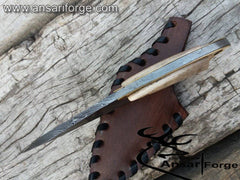Handmade Damascus steel Everyday carry knife 6.0" inches long - Damascus neck knife With Stag Handle