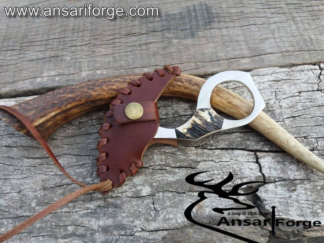 EDC neck knife with cowhide leather sheath for versatile carrying options
