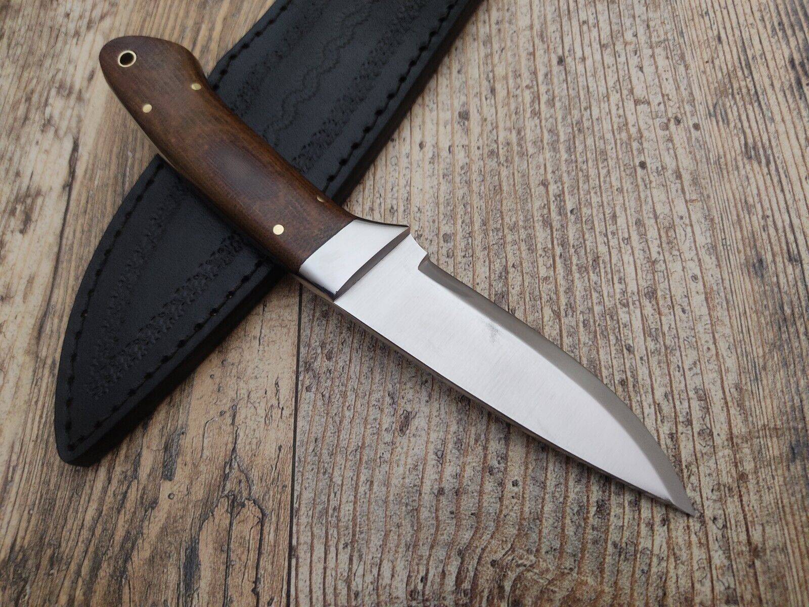 Custom Handmade D2 Steel Bush Craft Knife - Fixed Blade Scandi Grind Dull Tang Hunting Knife
