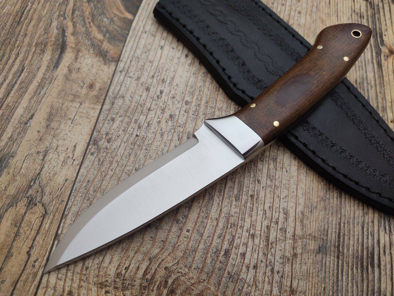 Custom Handmade D2 Steel Bush Craft Knife - Fixed Blade Scandi Grind Dull Tang Hunting Knife