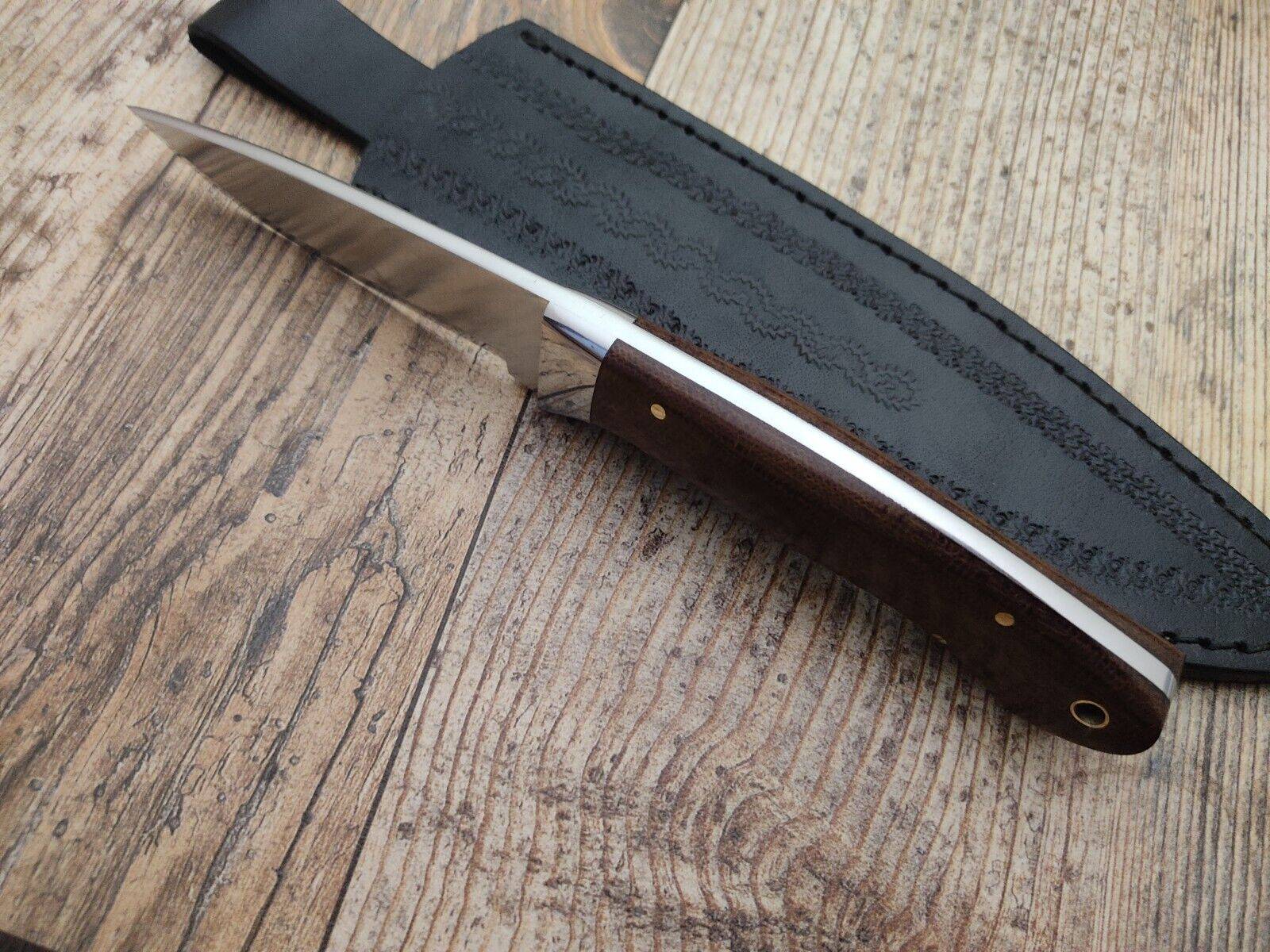Custom Handmade D2 Steel Bush Craft Knife - Fixed Blade Scandi Grind Dull Tang Hunting Knife
