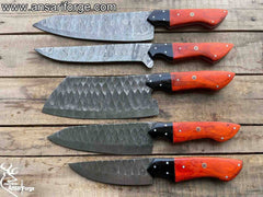 Handmade Damascus steel 5 pcs Chef Knives Set - Kitchen knife With Leather Carry Bag