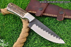 Handmade 1095 Steel Hunting Knife - Stag Antler Tactical Knives With Sheath