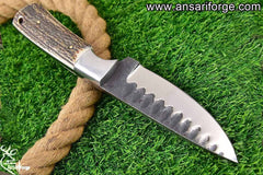 Handmade 1095 Steel Hunting Knife - Stag Antler Tactical Knives With Sheath