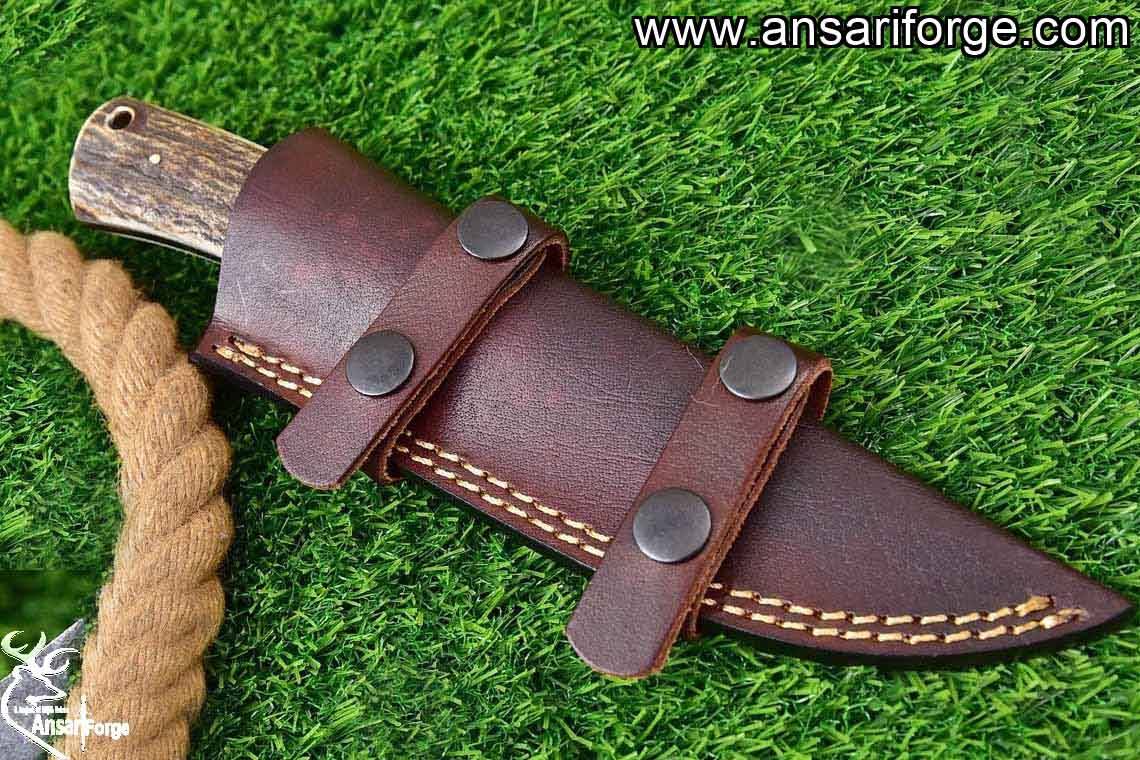 Handmade 1095 Steel Hunting Knife - Stag Antler Tactical Knives With Sheath