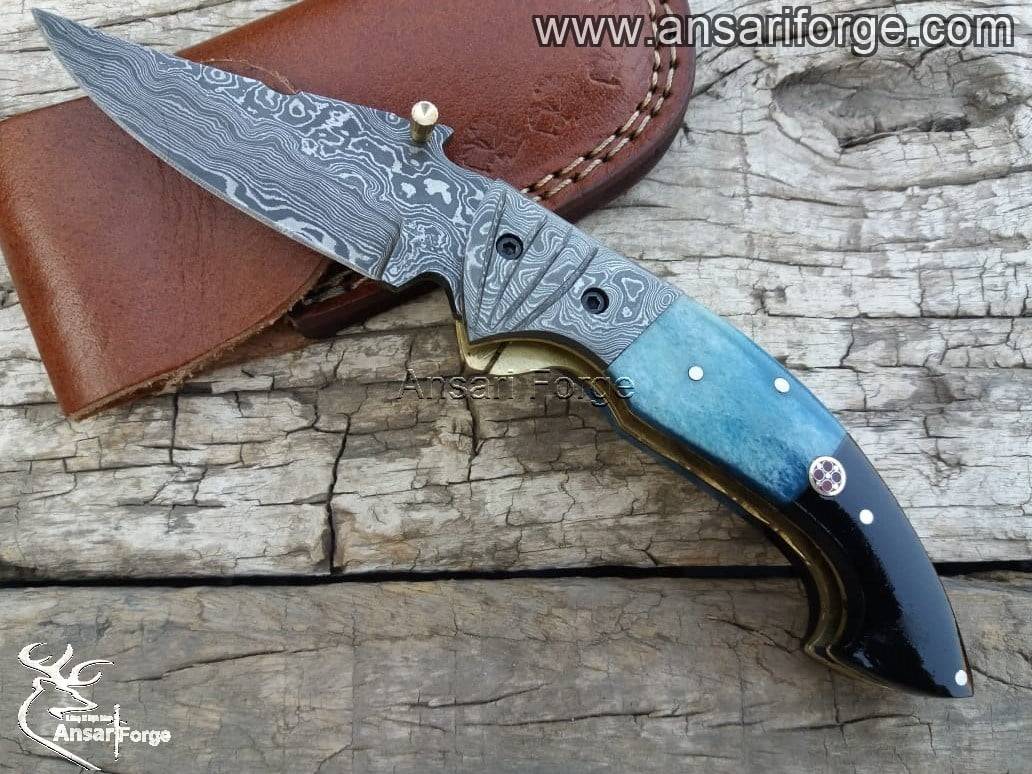 Handmade Damascus Steel Pocket Knife best folding knife for real men