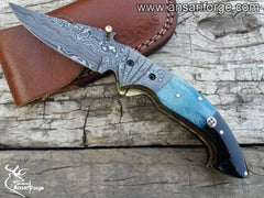 Handmade Damascus Steel Pocket Knife best folding knife for real men