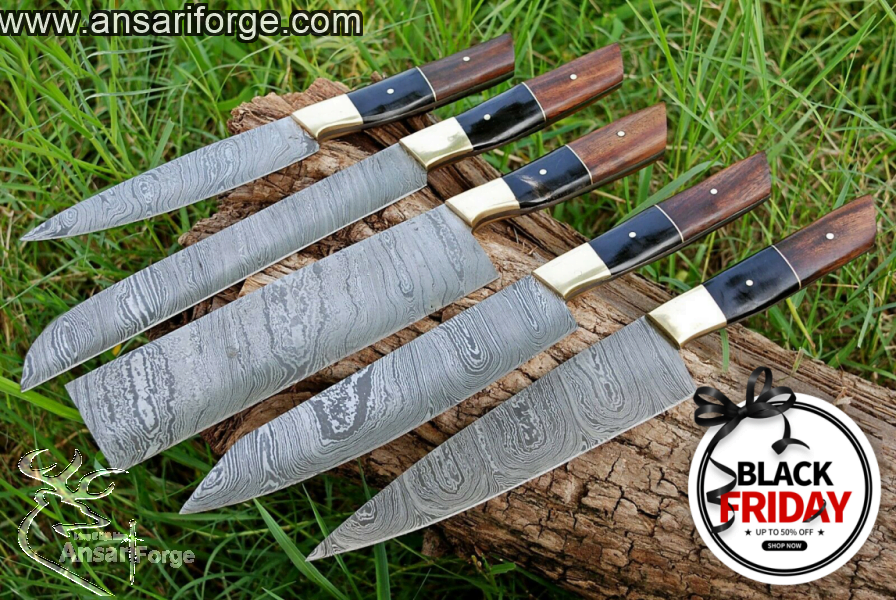 Professional 5 Piece Damascus Chef Knife Set