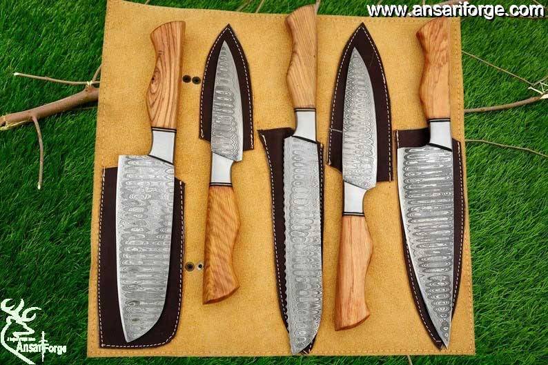 Handmade knife set - Best Damascus steel chef wonderful knife set of 5 kitchen knives with custom bag